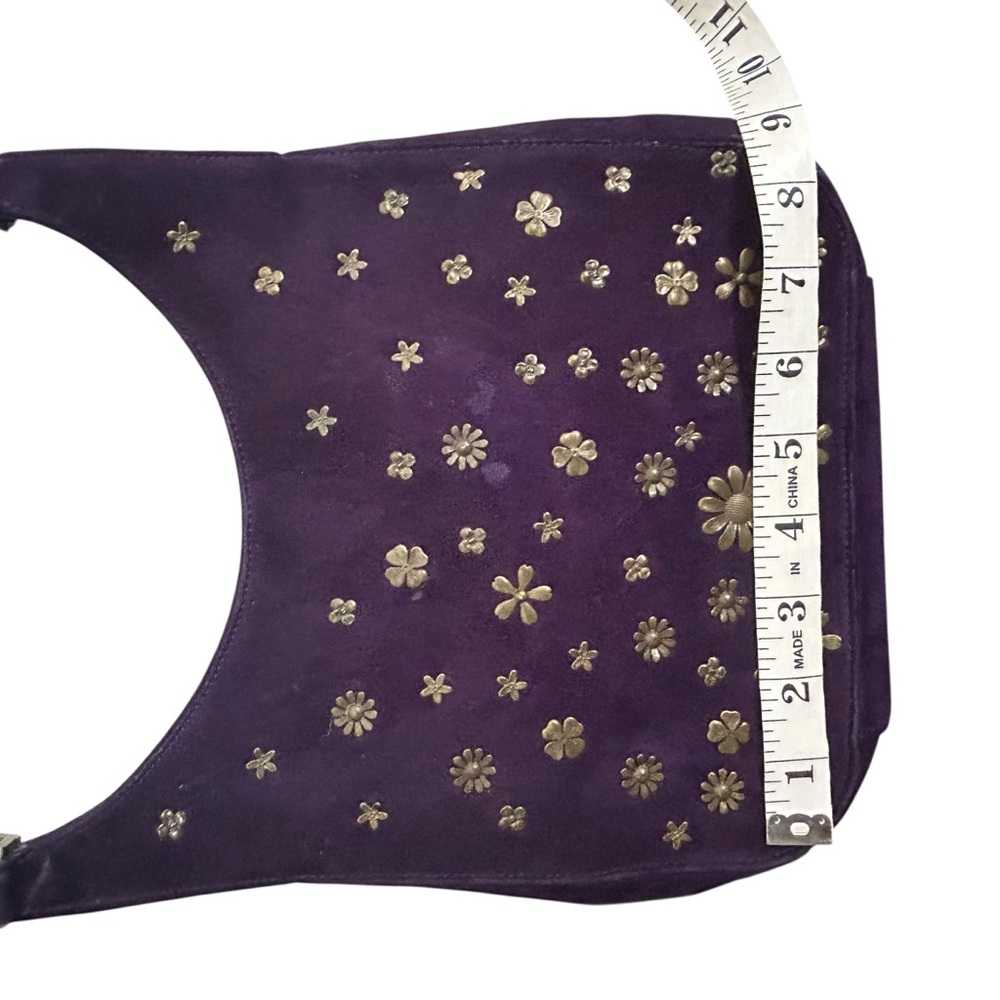 Moschino Purple Suede Floral Studded Shoulder Bag - Picture 11 of 12